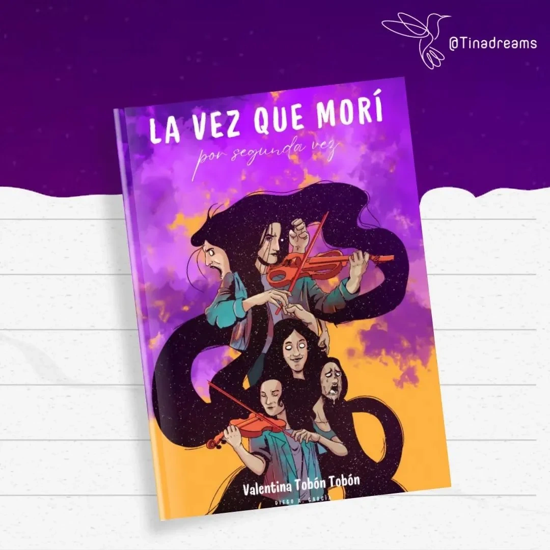 Libro La vez que morí por segunda vez fotografiado sobre fondo blanco con encabezado morado